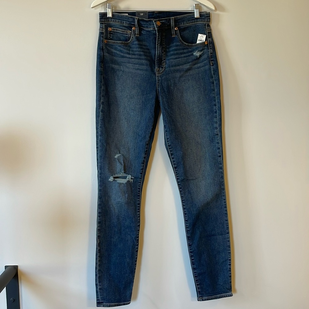 Gap High Rise True Skinny Blue Jeans with Rips